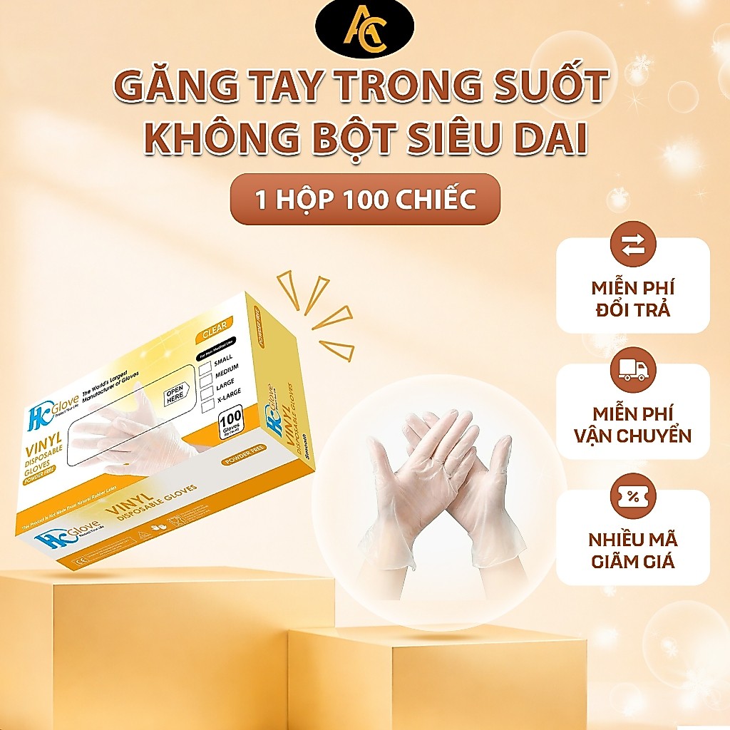 Găng Tay Trong Suốt Cao Su Không Bột Dùng Trong Nấu Ăn Chế Biến Thực Phẩm, Massage Spa