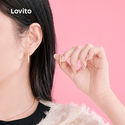 Lovito Khuyên Tai Thanh Lịch Kiểu Hàn Quốc Hình Bầu Dục Chất Liệu Kim Loại Họa Tiết Retro Thích Hợp Cho Mùa Hè Đi Làm Dành Cho Nữ LFA06221