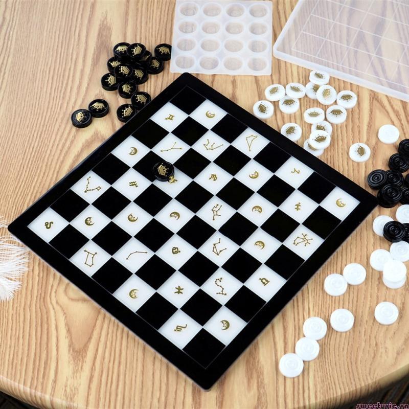 Chess Set and Checkers Game Board Resin Mold International Checkers Toy Moulds