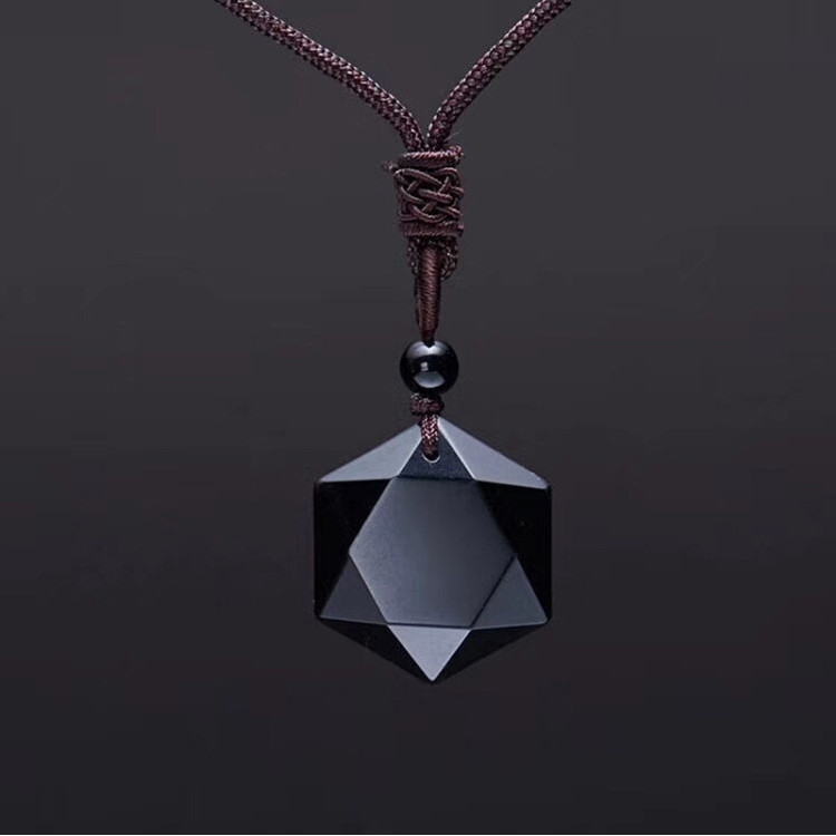 Vòng cổ mặt dây chuyền Obsidian màu đen thời trang mới Ngôi sao Obsidian
