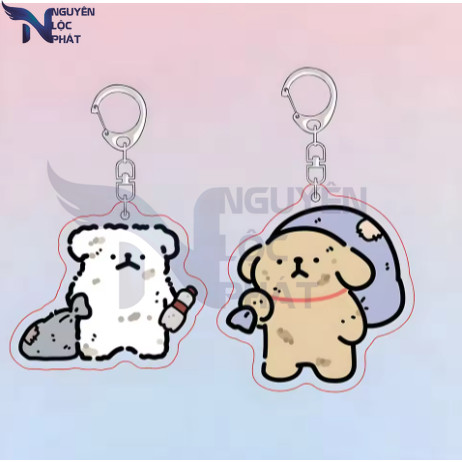 Móc khóa Mision Maltese Cartoon Couple Line Dog Knapsack Double móc khoá bằng chất liệu arcrylic trong suốt