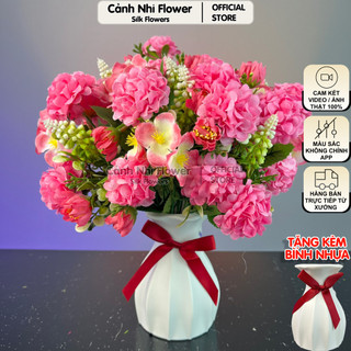   Tặng bình  Bình hoa tú cầu mix hạt kim kê nhân tạo – Hoa giả để bàn decor sang trọng – Cảnh Nhi Flower 