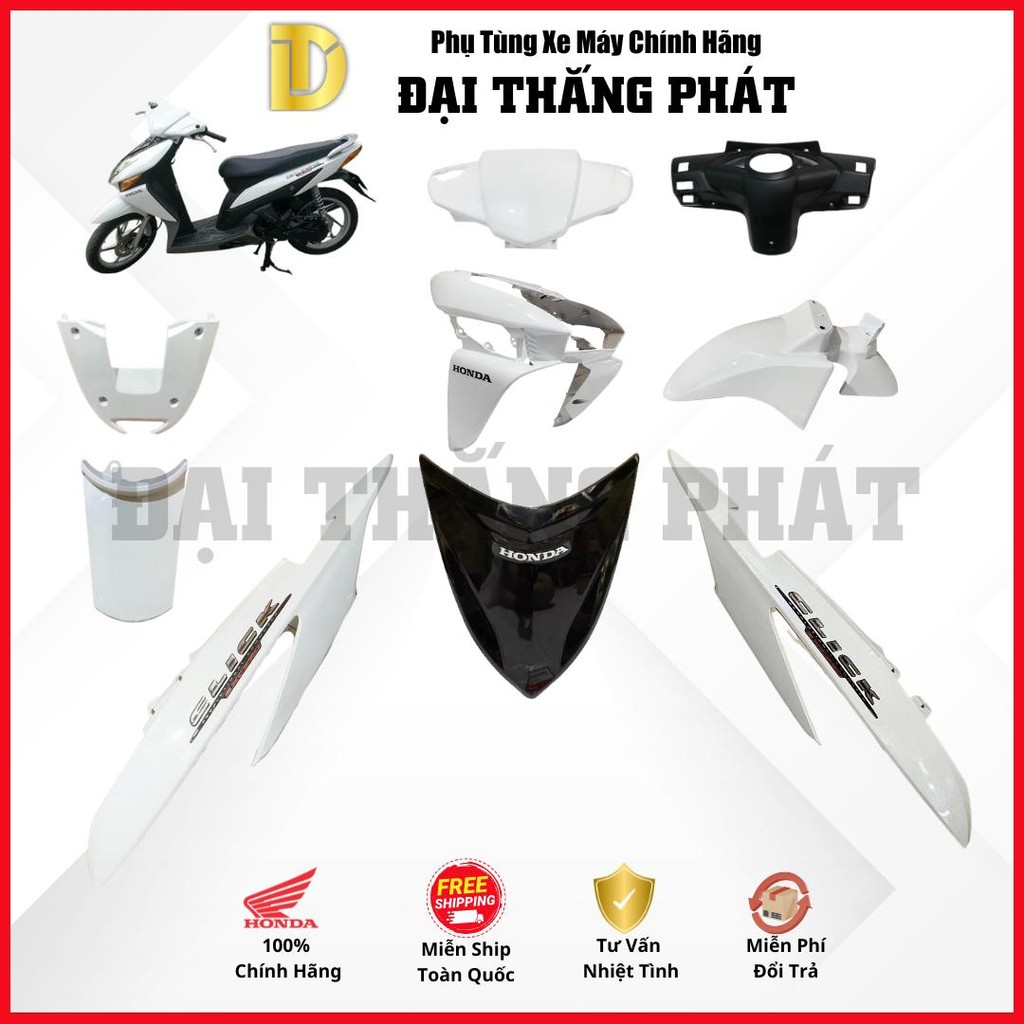 (Có bán lẻ) Dàn áo | Bộ nhựa xe Click 110cc KVB (2006-2010) - Màu Trắng đen - NHA96P chính hãng Hond