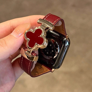  Dây Da Thật Chính Hãng Cho Apple Watch Series 11 10 9 8 7 6 SE 3 2 Ultra 3 2 5 4 Kim Loại Cỏ Ba Lá Từ Khóa Dây Đeo Tay Cho iWatch Band 42mm 41mm 40mm 49mm 46mm 45mm 44mm 
