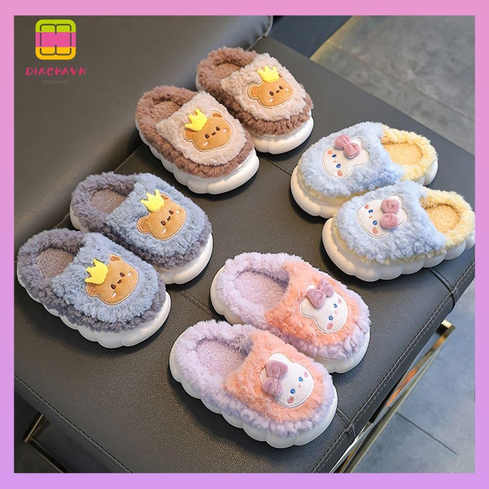 Dép Cotton trẻ em DIACHAVN, Dép lông hoạt hình sang trọng cho trẻ em, Dép mùa đông thỏ / gấu bé gái
