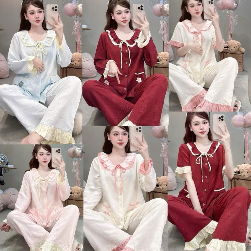 [DEAL MỞ BÁN] Bộ Đồ Ngủ Nữ JUSOKA Pijama Mặc Nhà Chất Liệu Đũi Vân Mây Siêu Mềm Mịn DU28 Cao Cấp Và Thoải Mái