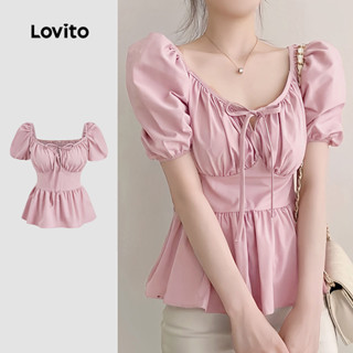 Lovito Áo sơ mi giả ren trơn thông thường dành cho nữ L128ED505