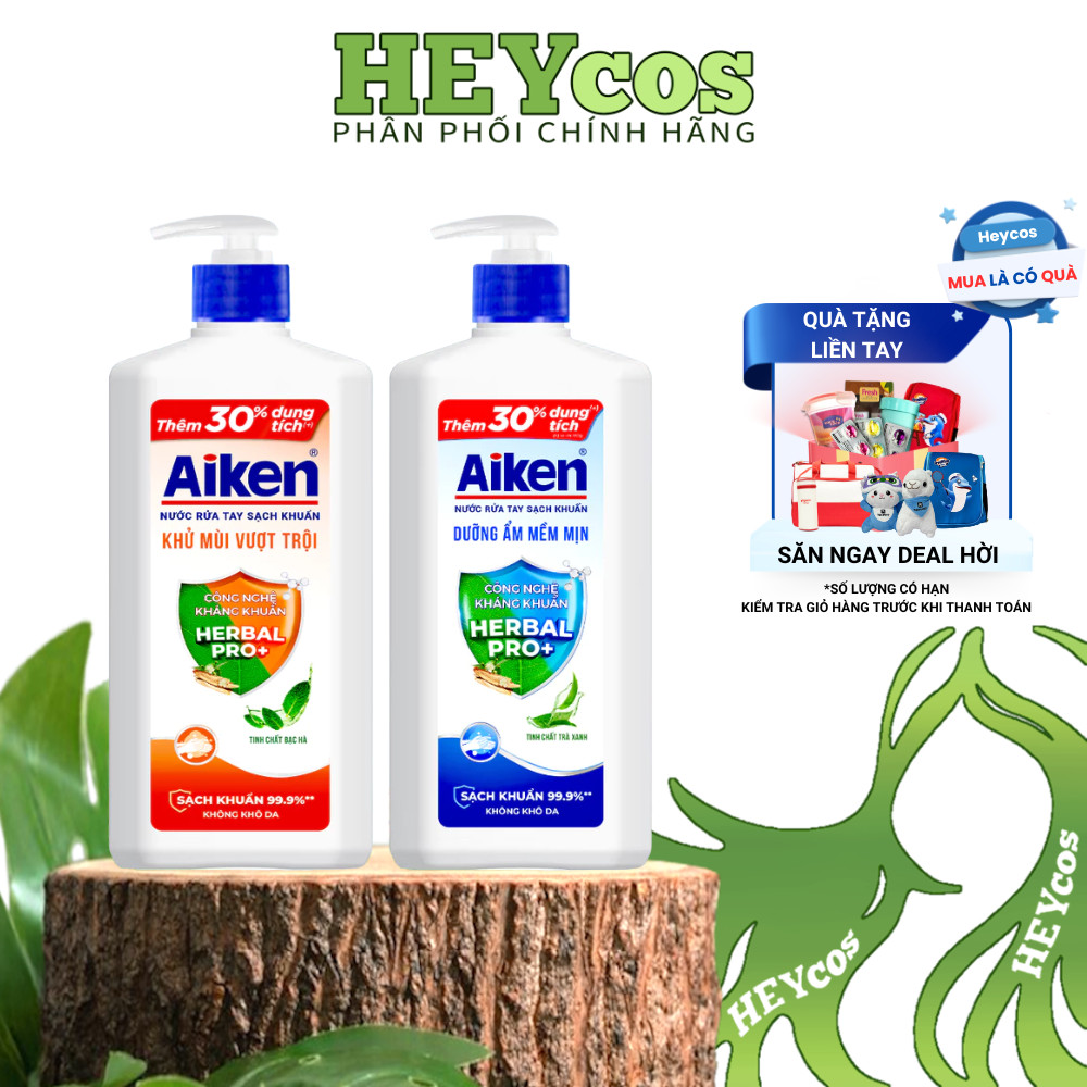 [CHÍNH HÃNG] Nước Rửa Tay Aiken Sạch Khuẩn 494g - Dưỡng Ẩm, Ngừa Mụn