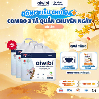 [Combo 3 Dòng Tiêu Chuẩn Plus] Tã/Bỉm Quần Aiwibi Cho Bé Thoáng Khí, Thấm Hút Nhanh - Gói Lớn M/L/XL/XXL/XXXL