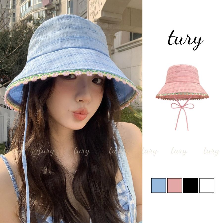 Mũ Tai Bèo Nữ - Tury - Mũ Bucket Phối Viền Hoa Có Dây - NV091