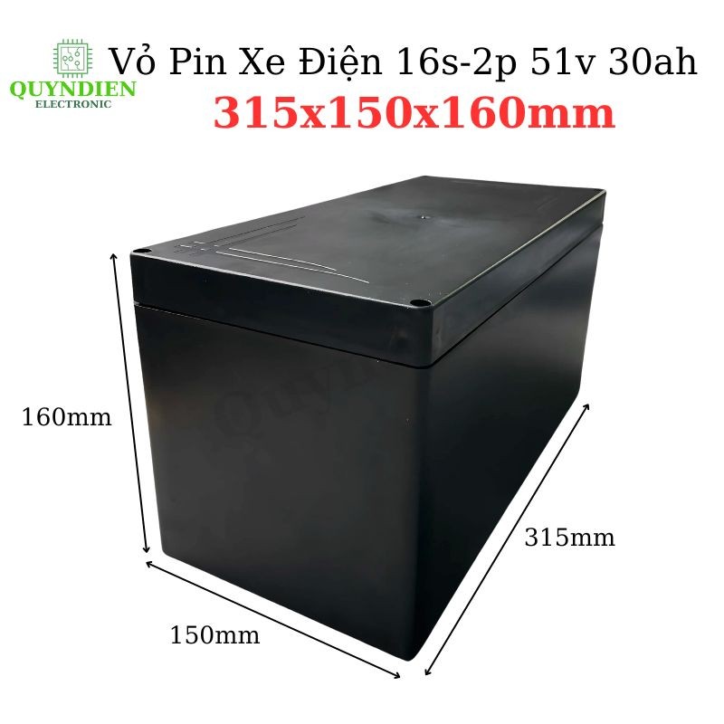 Hộp nhựa đựng pin xe điện 16s 51V 30Ah 315x150x160mm, Hộp nhựa ABS đựng pin 33140, 32140 chịu lực