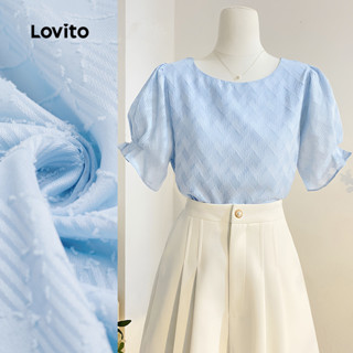 Lovito Áo Sơ Mi Boho Mùa Hè Plicing Mùa Hè Mùa Hè Áo Xanh Cho Nữ L134ED282