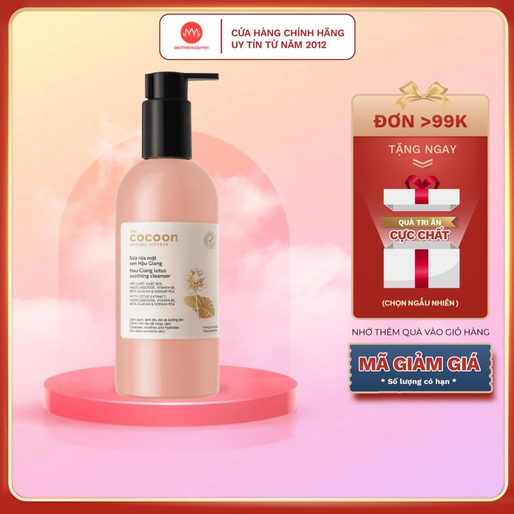 Bigsize Sữa rửa mặt sen Hậu Giang Cocoon 310ml lành tính làm dịu cho da rất nhạy cảm cocoon Việt Nam