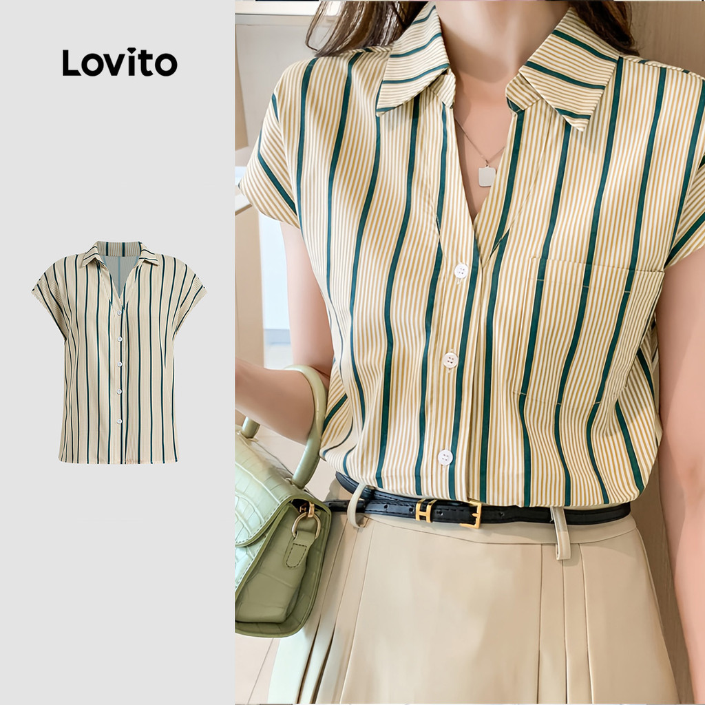 Lovito Áo sơ mi thường ngày xuân/hè Áo sơ mi nhiều màu sắc cho phụ nữ LBL29007