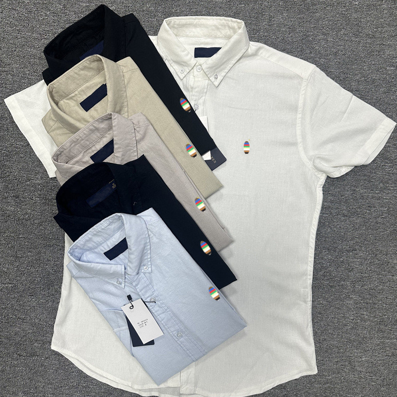 QE6J 2026New Old Money Style RL Men's linen shirt, short-sleeved, spring/summer, non-iron, casual, w