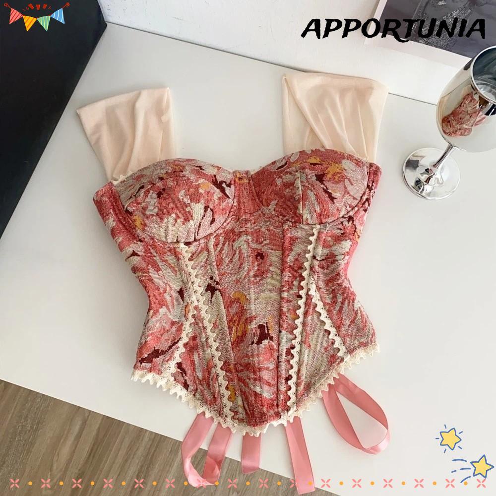 APPORTUNIA Retro Corset Top, Vải Jacquard Gợi Cảm Xương Cá Corset, Ren Vintage Nhiều Màu Sắc In Hoa 