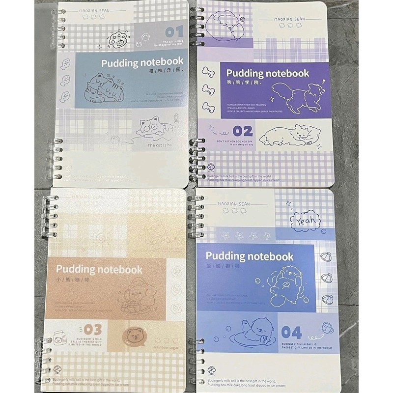 Sổ Lò Xo A5 Pudding Notebook 120 Trang – Sổ Ghi Chép Hình Thú Dễ Thương, Ruột Kẻ Ngang
