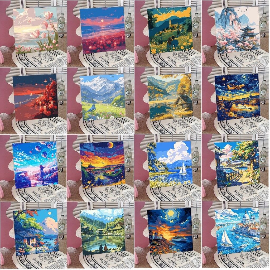 Tranh Tô Màu Theo Số Canvas 20x20cm Đã Căng Khung Kèm Màu Và 2 Cọ Nhiều Mẫu Đẹp DIY