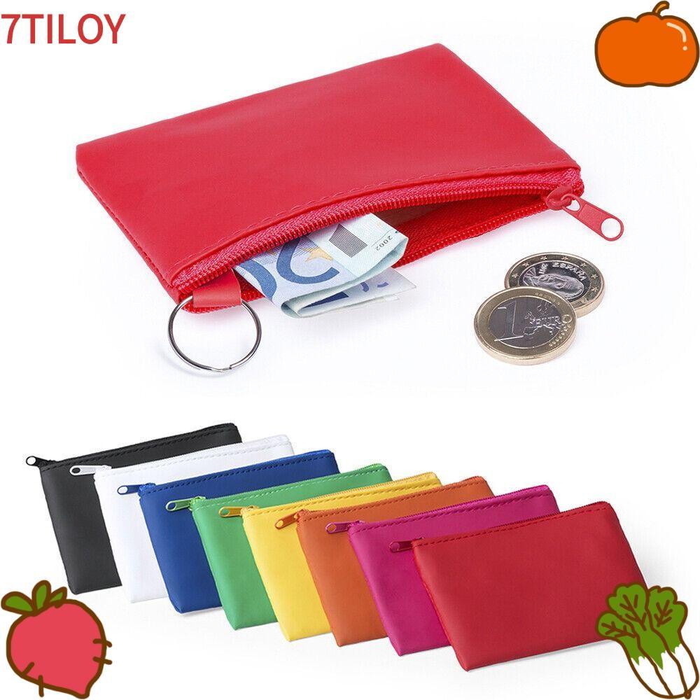 7TILOYSHOP Túi lưu trữ nhỏ, Ví đựng tiền xu màu trơn có dây kéo, Ví Mini PU Đổi ví Túi đựng tiền