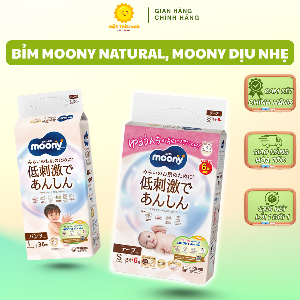 Tã Dán, Bỉm Quần Moony Natural, Moony Dịu Nhẹ, Thấm Hút, Mềm Mại, Chính Hãng Unicharm Đủ Size Cho Bé