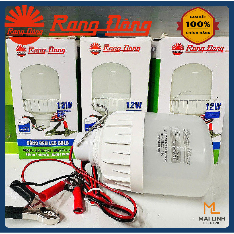 (Rạng Đông) Bóng đèn Led bulb 12W kẹp Ắc Quy dòng 12V 24V - Ánh sáng trắng - Bóng điện dùng nguồn đi