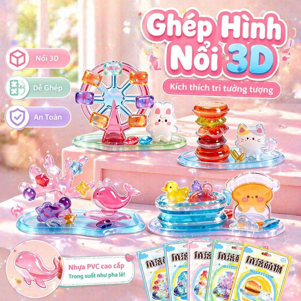 Sticker 3D Relief Stacking Game Decals Cartoon Animal Scenery Crystal Stickers for Kids Journal Scra