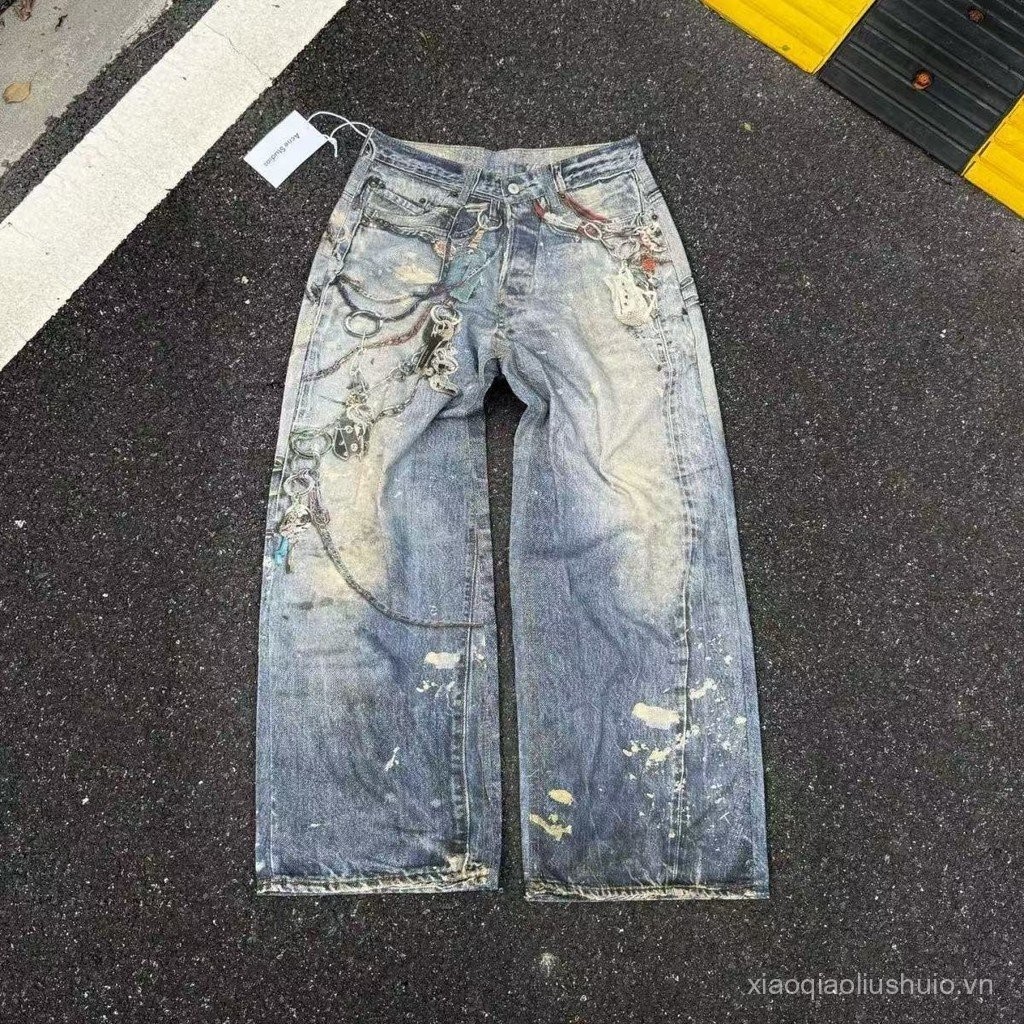 Printed Graffiti Heavy Industry Optical Illusion Loose Jeans