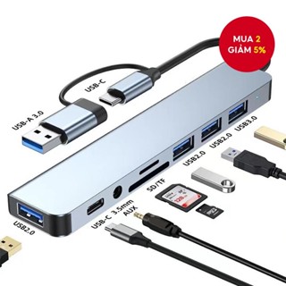 Loại C Hub 8 Trong 2 USB3.0 Tập Trung Docking Đa Adapter TF SD Đầu Đọc Thẻ Âm Thanh Cho Laptop PC