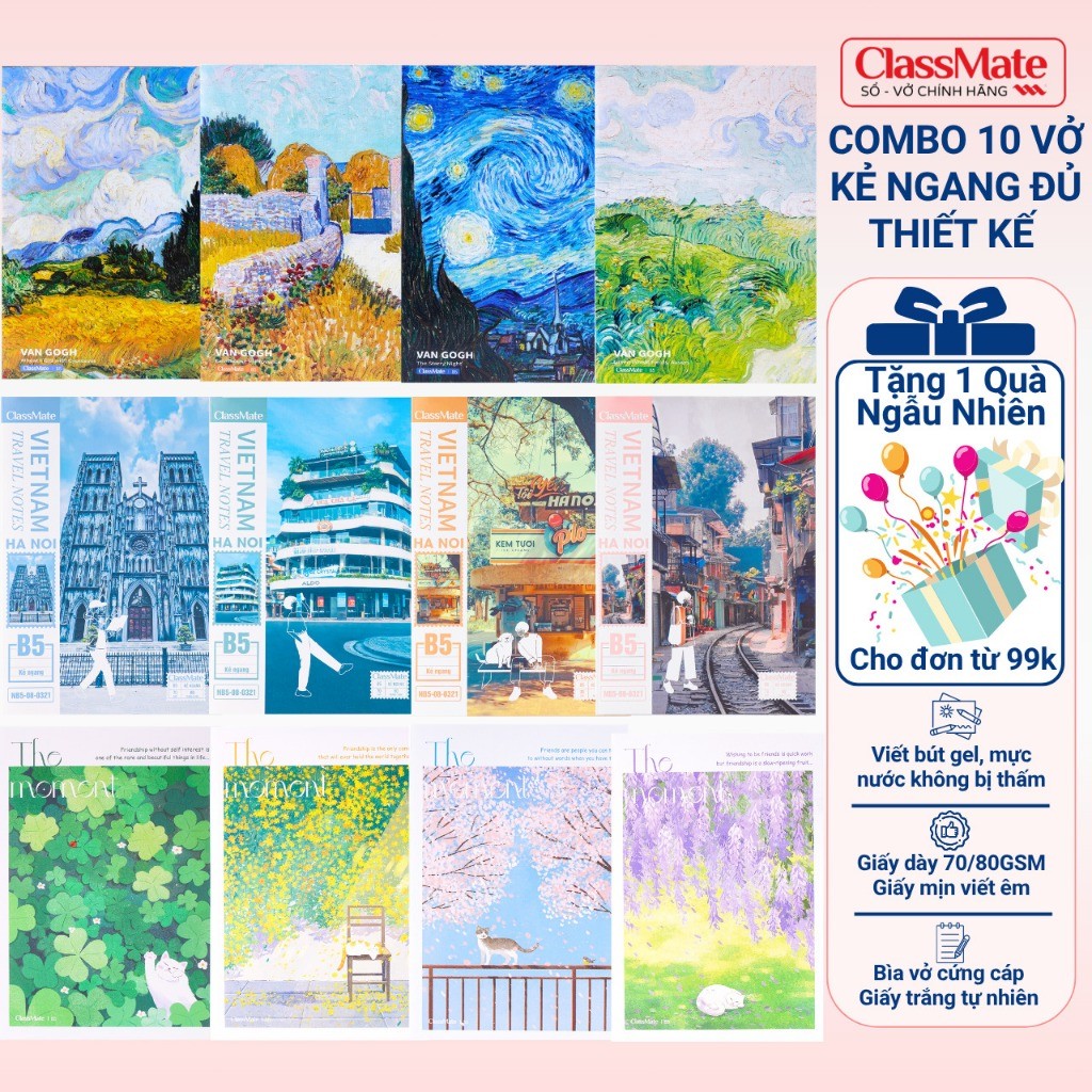[Tặng 1 Quà] Combo 10 Vở Kẻ Ngang Vở B5  Vở Kẻ Ngang 80/120/200 Trang Tập Sinh Viên Dòng Kẻ 2 Màu Ch
