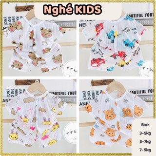 Bộ cotton giấy cho bé , Bộ cộc tay bé trai bé gái cúc giữa Quần áo trẻ em TahaKids