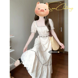 Váy Liền Tay Phồng Kiểu Pháp Cổ Vuông Tôn Dáng Khí Chất Cao Cấp Mẫu Mới Mùa Hè Cho Nữ Váy Dài