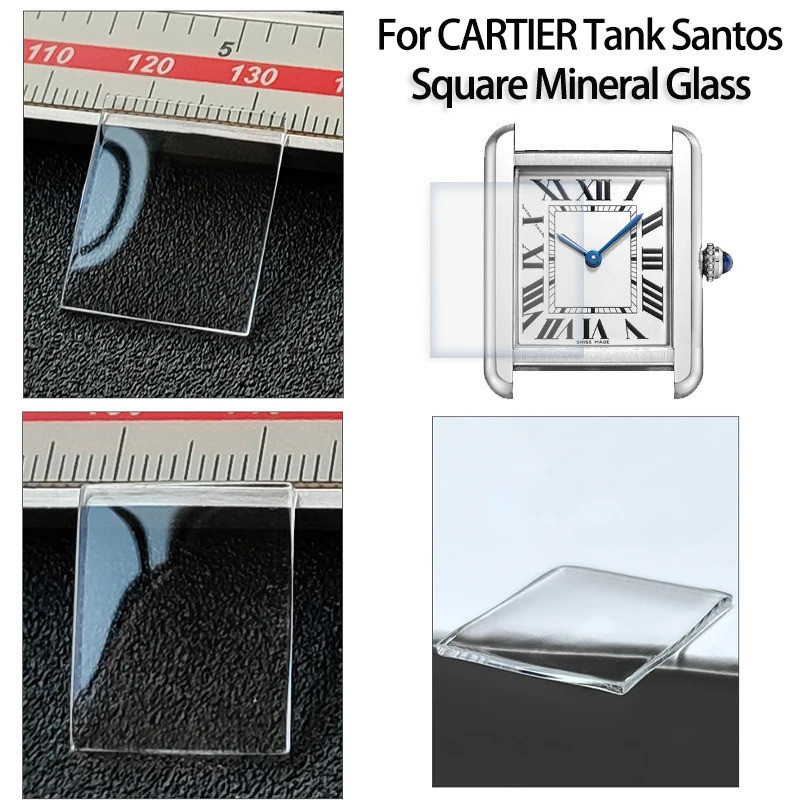 Vuông Khoáng Kính Cho CARTIER Tank Santos Cầu Đôi Rùa Mặt Sau Gương Độ Nét Cao Ống Kính Hd Đồng Hồ P
