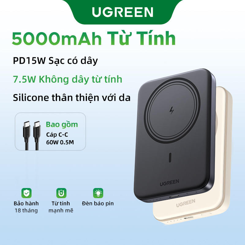 Sạc dự phòng không dây Ugreen 10000mAh | Sạc đồng thơi 2 thiết bị | Pin Li-on