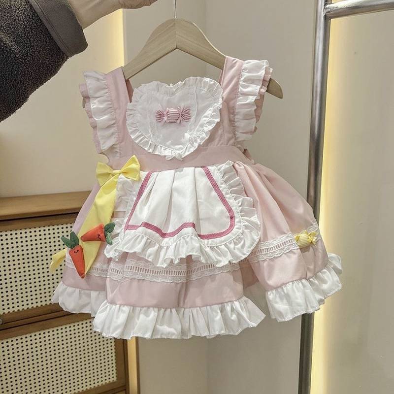 Pet Maid Costume Lace Floral Pink Cat Clothes Dog Clothes Dress Maltese Pomeranian 9Hmx