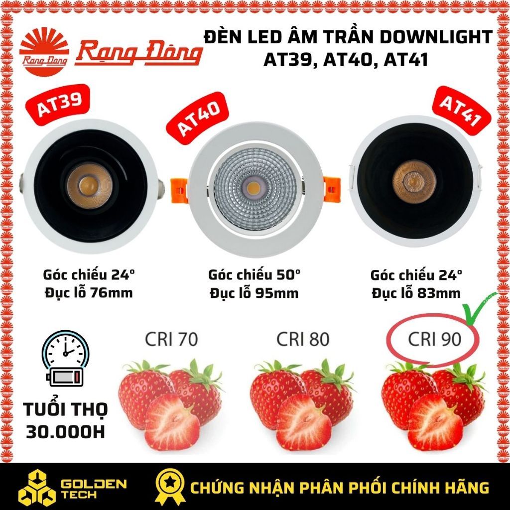 Đèn LED âm trần Downlight Rạng Đông 12W AT39, AT40, AT41 Ánh sáng trung tính
