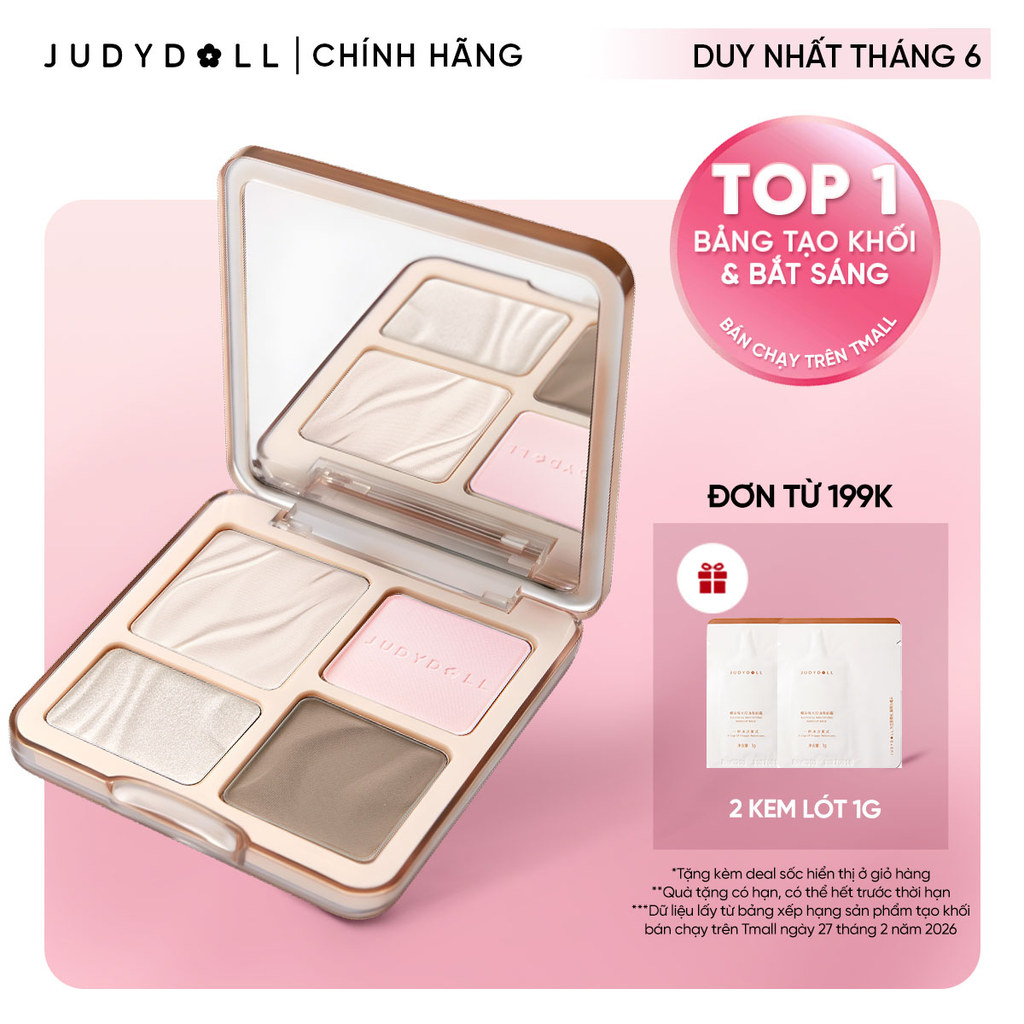 JUDYDOLL Phấn bắt sáng tạo khối 4 ô Highlight Contour Palette Tự nhiên Lâu trôi Chống nước 9g