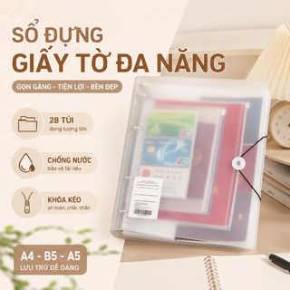 Bộ Sổ đựng Tài Liệu Cỡ A4/B5/A5,Sổ Còng Kèm, Túi Zip Chống Nước,giúp Lưu Trữ Hồ Sơ, Giấy Tờ, Đa Kích Cỡ