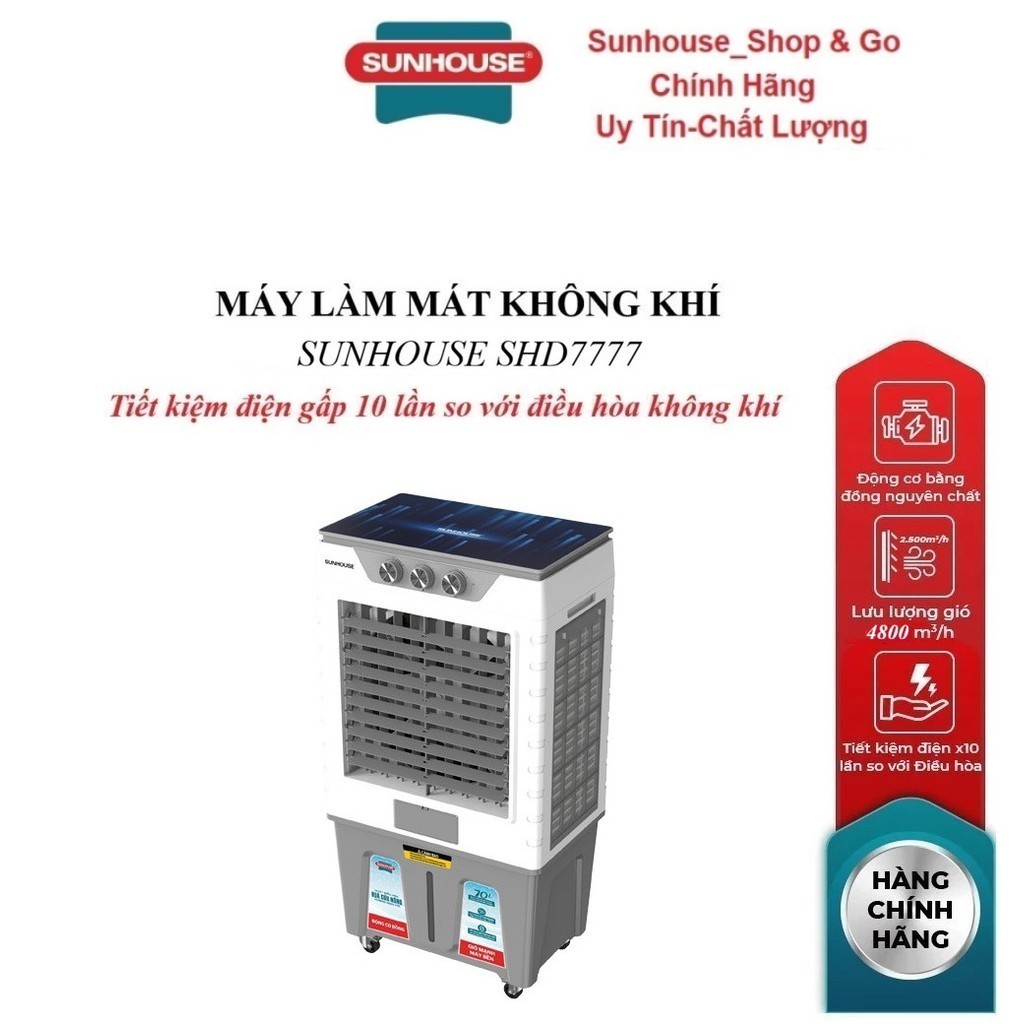 MÁY LÀM MÁT KHÔNG KHÍ SUNHOUSE SHD7777, Công suất 200 W, lưu lượng gió 4.800m3/h Nhựa ABS, Động cơ A