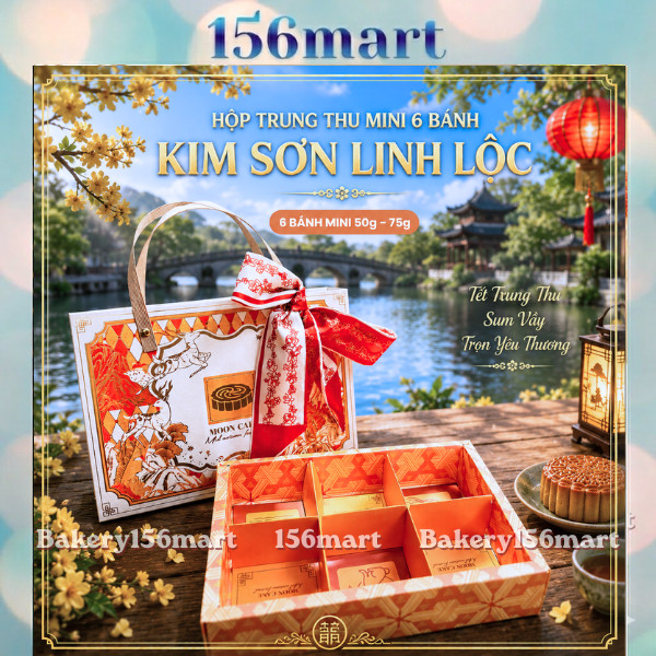 5-10H Hộp Trung Thu Mini 6 Bánh 50g-75g KIM SƠN LINH LỘC | Hộp Bánh Dứa Lava Trứng Chảy