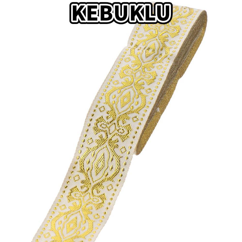 KEBUKLU 7.6 Yards Ruy băng Jacquard, rộng 1.3 inch, viền tua rua Boho vàng đen trắng, dùng may đồ DI