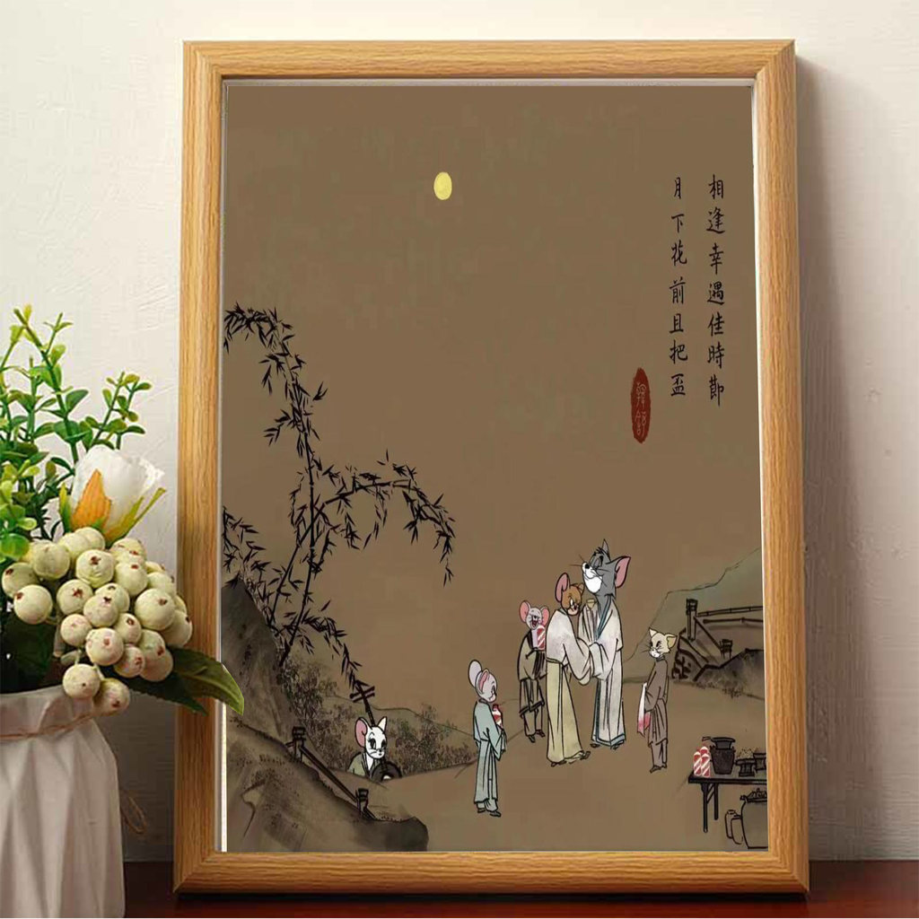 Tom và Jerry Moon Uống Mèo Và Chuột Để Bàn Tranh Khung Ảnh Bàn Trang Trí Phòng Khách Tranh Treo Tườn