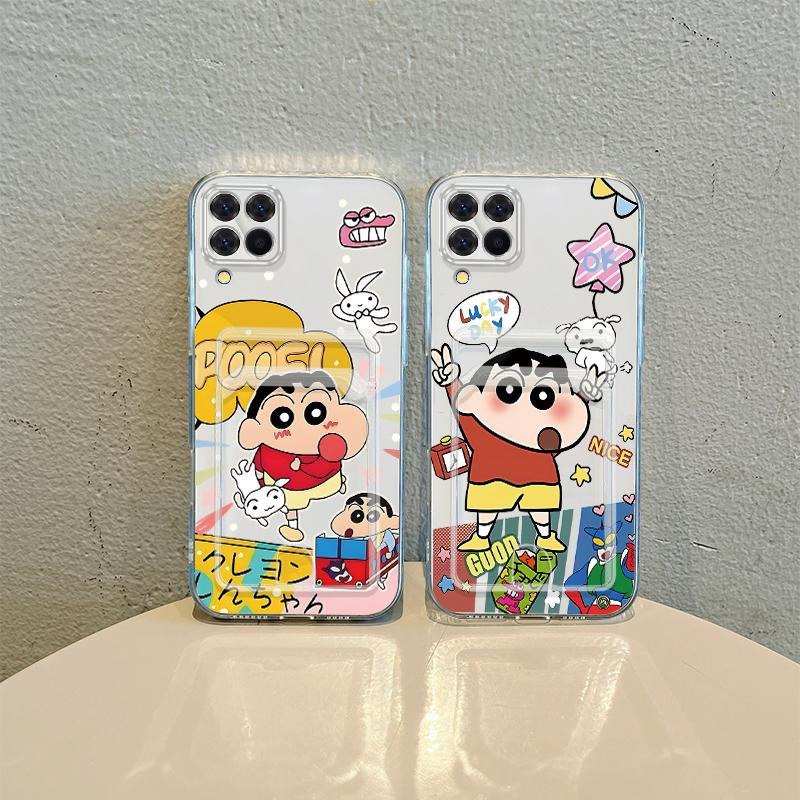 Hộp Đựng Thẻ Cho Samsung Galaxy A12 M12 A22 M22 M32 4G 5G Crayon Shin-chan Cặp Đôi TPU Chèn Ảnh Tron