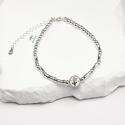 Lắc tay bạc nữ TLEE đốt trúc mix bi hoa TULIP xinh xắn TLEE JEWELRY LT0188