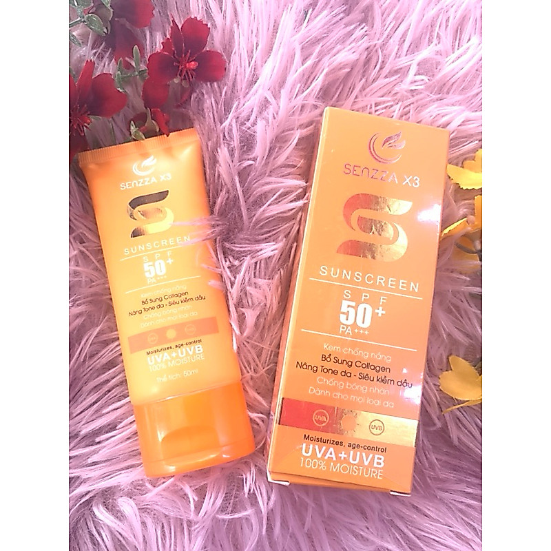 Kem chống nắng kiềm dầu Từ COLLAGEN senzza x3 sunscreen SPF 50+ PA+++ 50ml