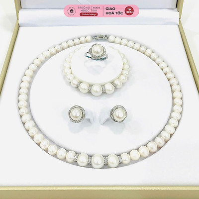 Bộ Trang Sức Ngọc Trai 8-9ly Mix Charm Bạc - Ngọc Trai Trường Thịnh