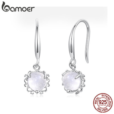 Bông tai bạc Bamoer 925 Đá mặt trăng Trang sức thời trang dành cho nữ Quà tặng