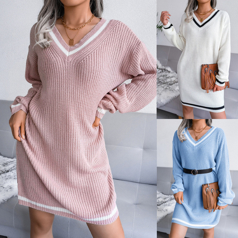 Giải phóng mặt bằng Real Shot Thu Đông Phong cách Preppy Áo len cổ chữ V Váy dệt kim Cross @