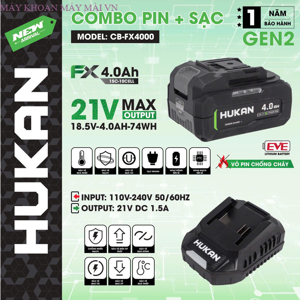 Pin Hukan 10Cell G2- FX4000 Dòng Xả 15C dung lượng 4Ah 6Ah tặng 1 sạc MAYKHOANMAYMAIVN