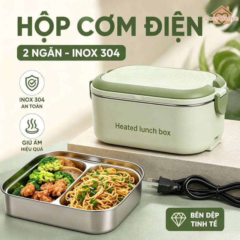 Hop Com Cam Dien 2 Ngăn Khay Inox 304 Giữ Nhiệt Tốt Dung Tich Lon Tien Loi Di Lam Van Phong