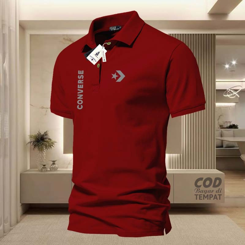 MỚI.. Distro Áo Sơ Mi Polo Tay Ngắn > > Áo Polo Distro Converse Text Logo Trái Phải Bạc > > Áo thun 
